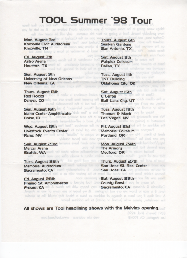 Tool Snail-Mail Newsletter #2 (Back)